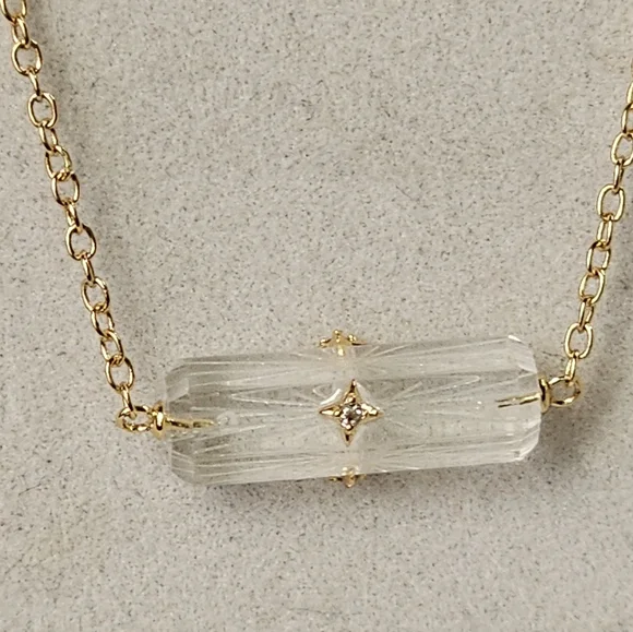 SU 925 Vermeil Crystal Lozenge Necklace with CZs - Picture 3 of 14